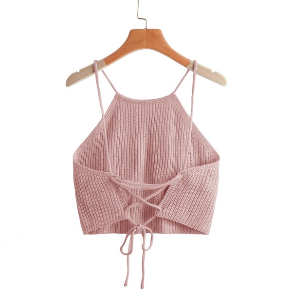 

Lace Up Back Knit Top, Baby pink