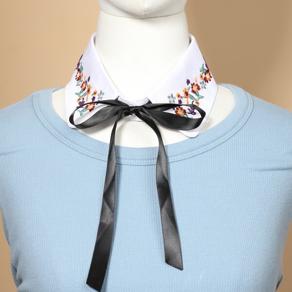 

Bow Knot Decor Embroidery Faux Collar, Multicolor