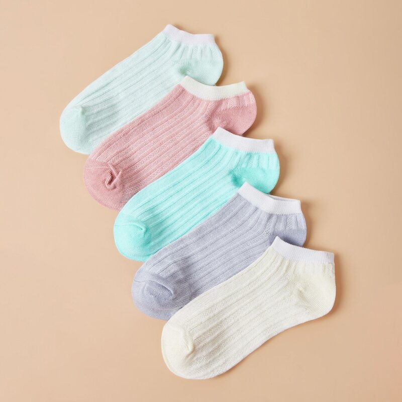 

5pairs Plain Ankle Socks, Multicolor