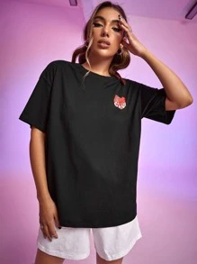 Delicate Heart Club 標語和心形圖案上衣 - 黑色 - 查看 2