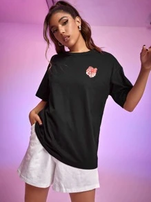 Delicate Heart Club 標語和心形圖案上衣 - 黑色 - 查看 3