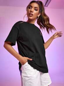 Delicate Heart Club 標語和心形圖案上衣 - 黑色 - 查看 4