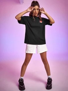 Delicate Heart Club 標語和心形圖案上衣 - 黑色 - 查看 5