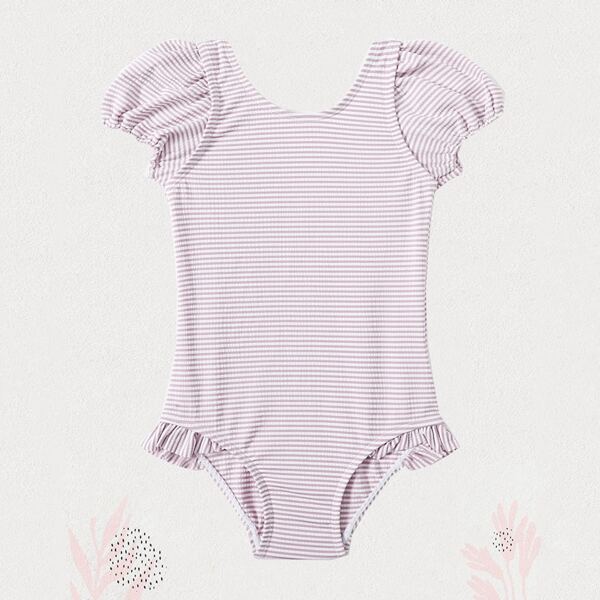 

Toddler Girls Striped Print Frill One Piece Swimsuit, Multicolor