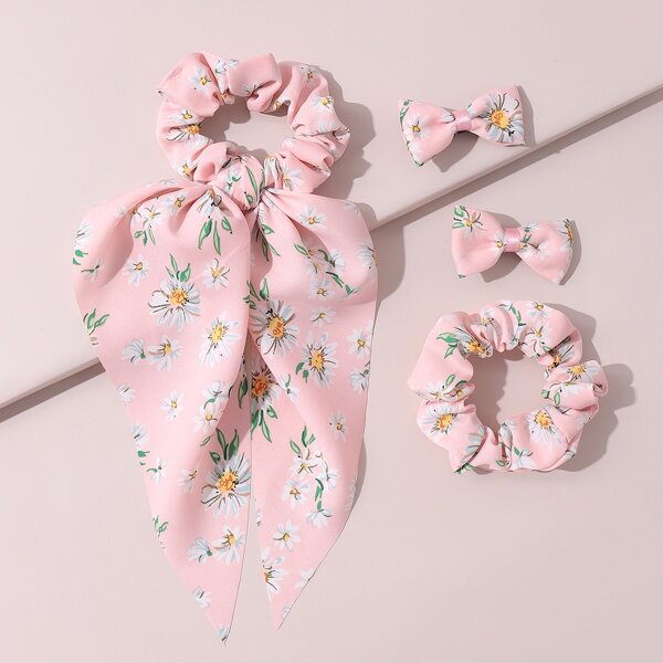

4pcs Toddler Girls Floral Print Hair Accessory, Pink
