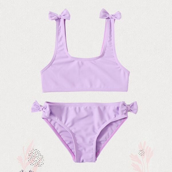 

Toddler Girls Tie Shoulder Bikini Swimsuit, Mauve purple