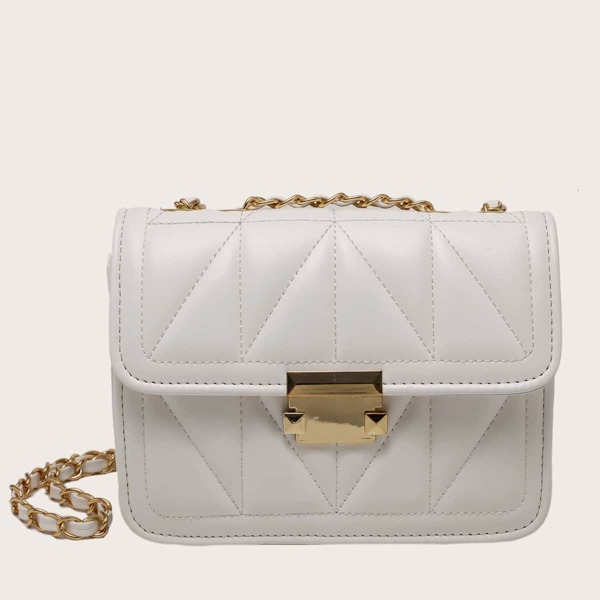 

Metal Lock Quilted Chain Shoulder Bag, White