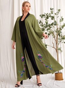 Al Najma Plus Floral Embroidery Abaya - Army Green - View 2