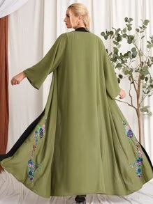 Al Najma Plus Floral Embroidery Abaya - Army Green - View 1