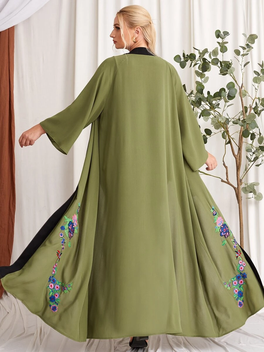 Al Najma Plus Floral Embroidery Abaya - Army Green - View 1