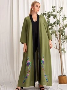 Al Najma Plus Floral Embroidery Abaya - Army Green - View 3