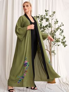 Al Najma Plus Floral Embroidery Abaya - Army Green - View 5
