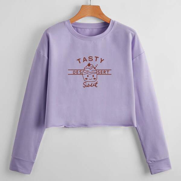 

Cartoon And Letter Graphic Sweatshirt, Lilac purple
