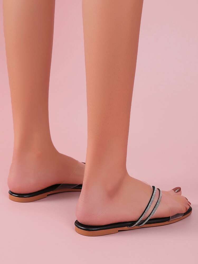 Sandalias chanclas con diamante de imitación transparente - Negro - Añade 3