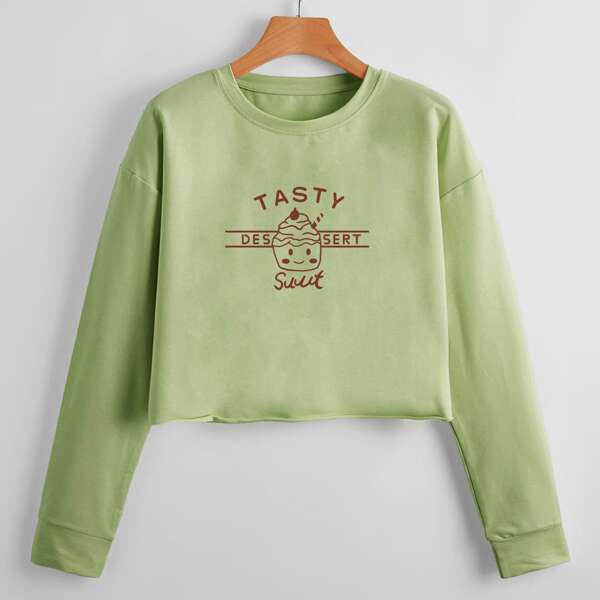 

Cartoon And Letter Graphic Sweatshirt, Lime green