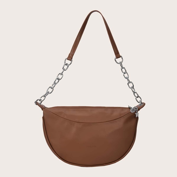 

Minimalist Zip-Up Chain Shoulder Bag, Coffee brown