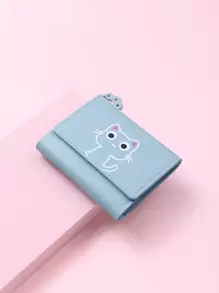 Cartoon Graphic Small Wallet Pocket Wallet Small Purse ID Window Tri-Fold Women Wallet Portable, Money, Cash White-Collar Workers, For Female College, Work, Business, Commute, Office, For Anniversary, For Couple, For Birthday Gift, On Valentine Day Gift, Gift - Blue - View 3