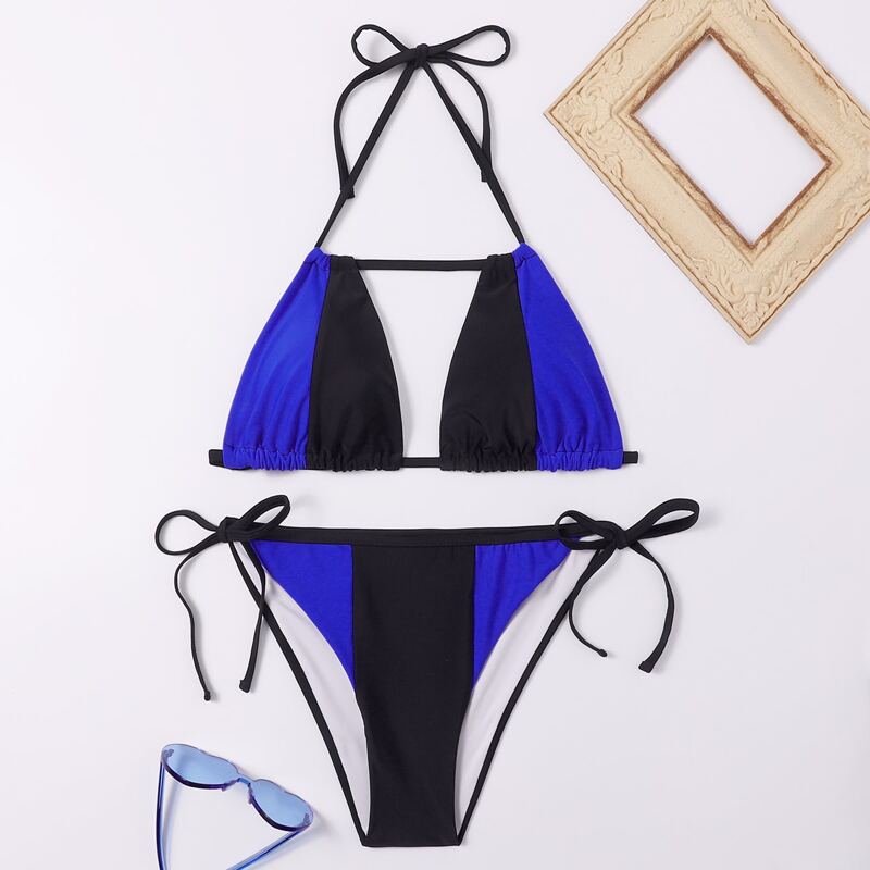 

Colorblock Tie Side Bikini Swimsuit, Blue
