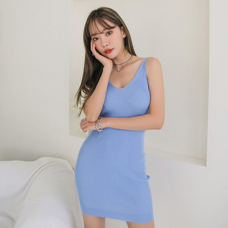 

Ribbed Knit Solid Bodycon Sweater Dress, Blue
