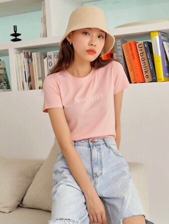 Maglietta A Maniche Corte Con Ricamo Di Lettere