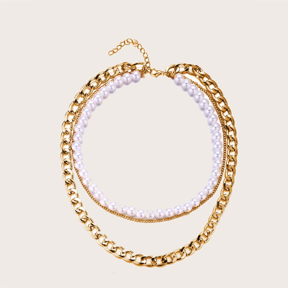 

Faux Pearl Layered Chain Necklace, Gold