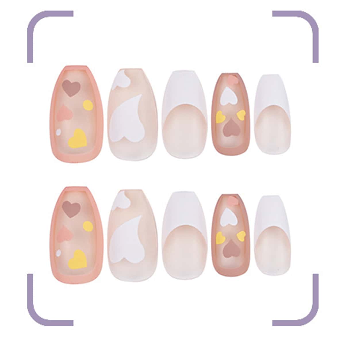 

24pcs Heart Fake Nail, Multicolor