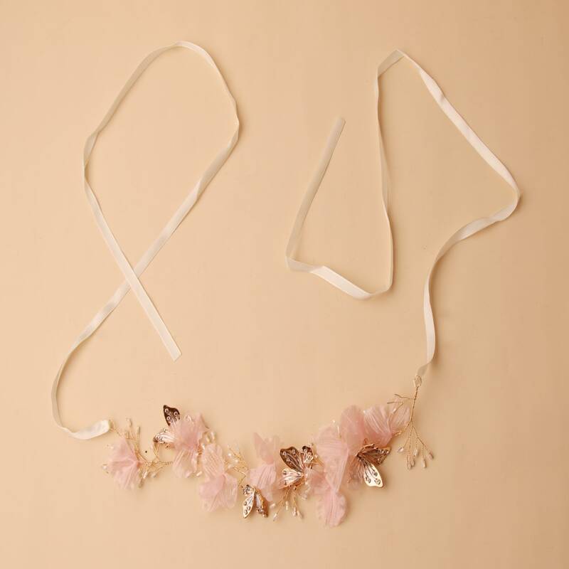 

Butterfly & Floral Rope Belt, Baby pink