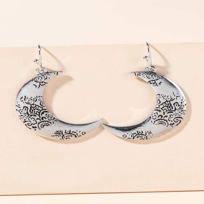 

Moon Drop Earrings, Antique silver