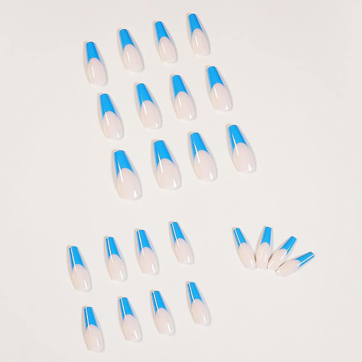

24pcs Colorblock Fake Nail, Blue