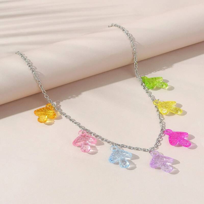 

Clear Mushroom Chain Necklace, Multicolor