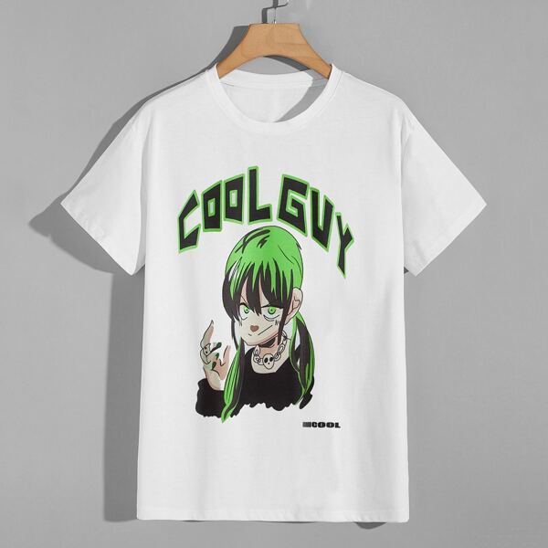 

Men Cartoon Girl And Letter Graphic Tee, White