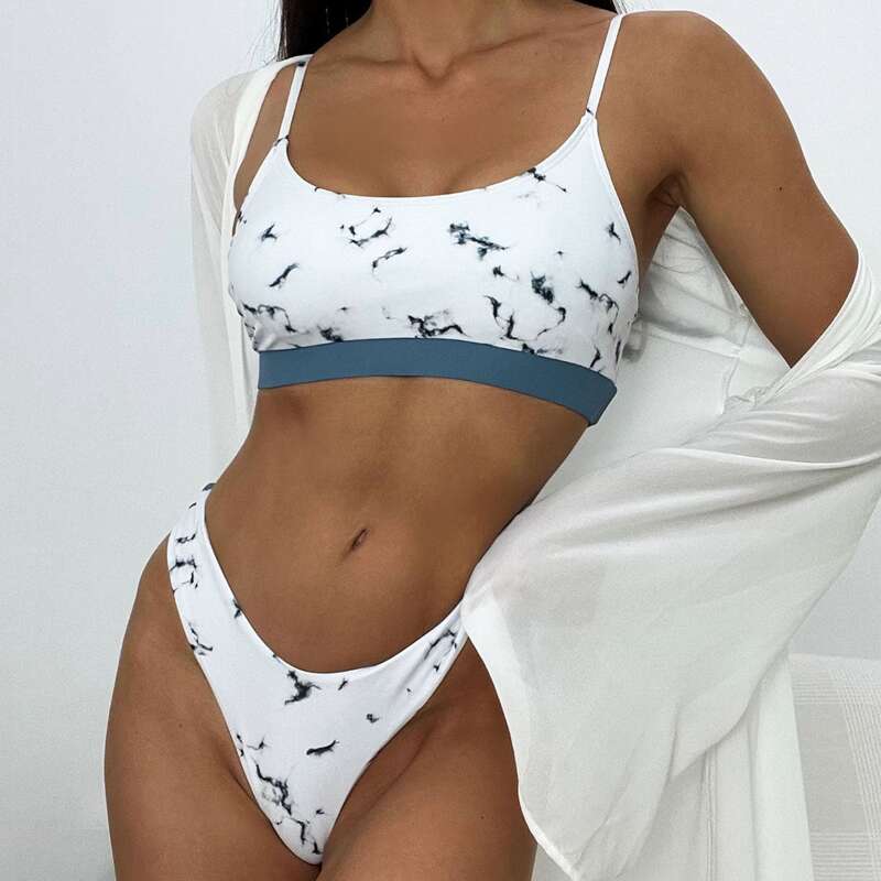 

Marble Print Bikini Swimsuit, Multicolor