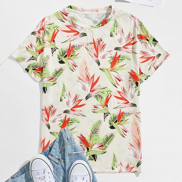 

Men Plants Print Short Sleeve Tee, Multicolor