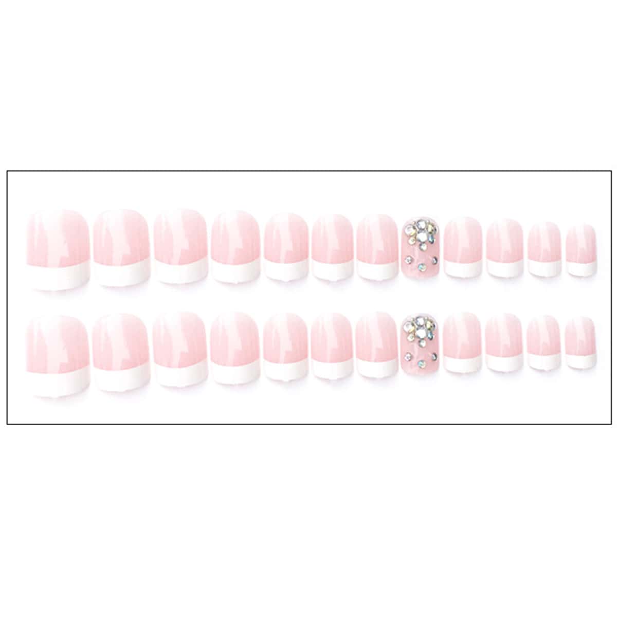 

24pcs Colorblock Fake Nail, Baby pink