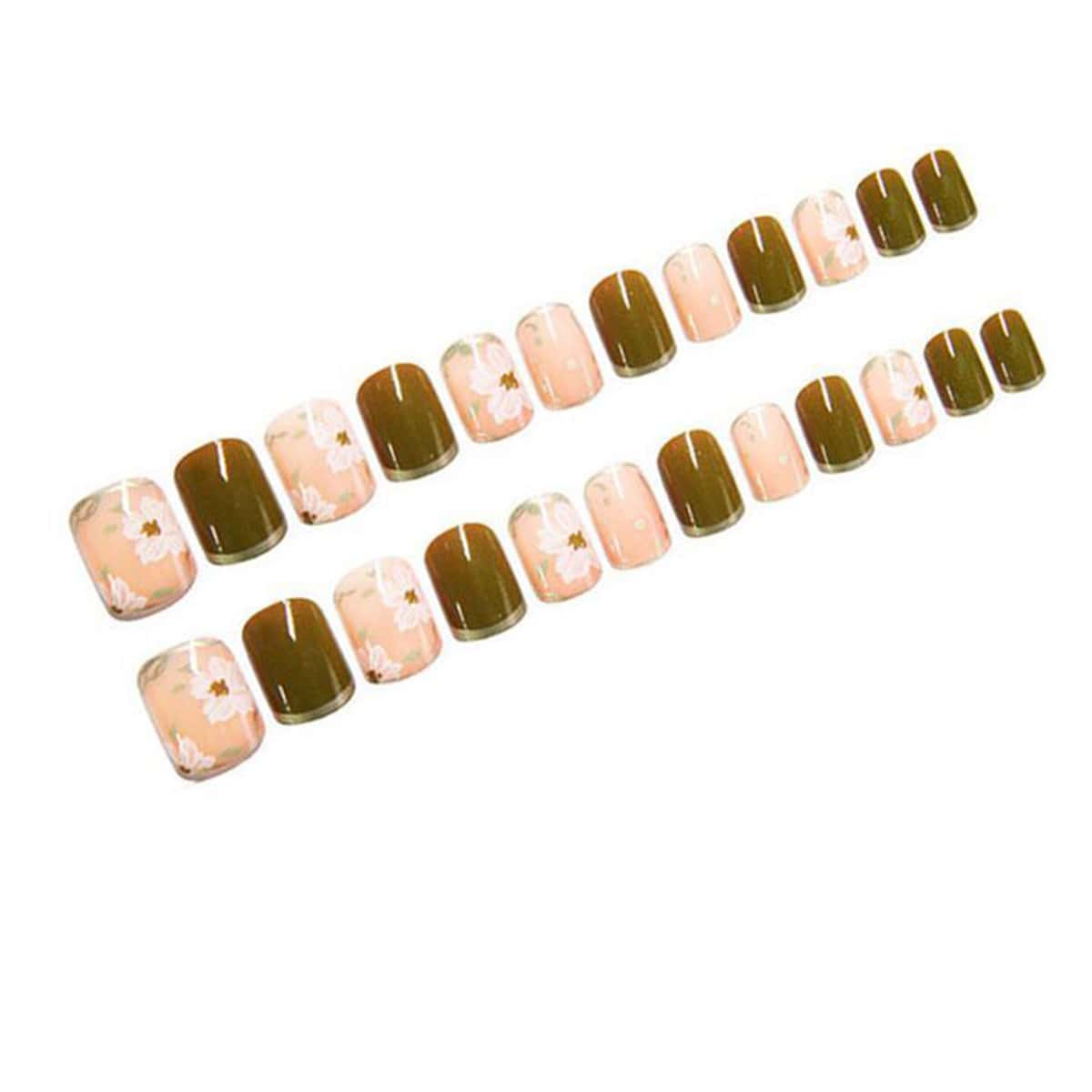 

24pcs Floral Fake Nail, Multicolor