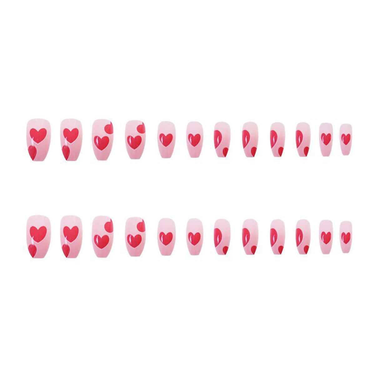 

24pcs Heart Fake Nail, Pink
