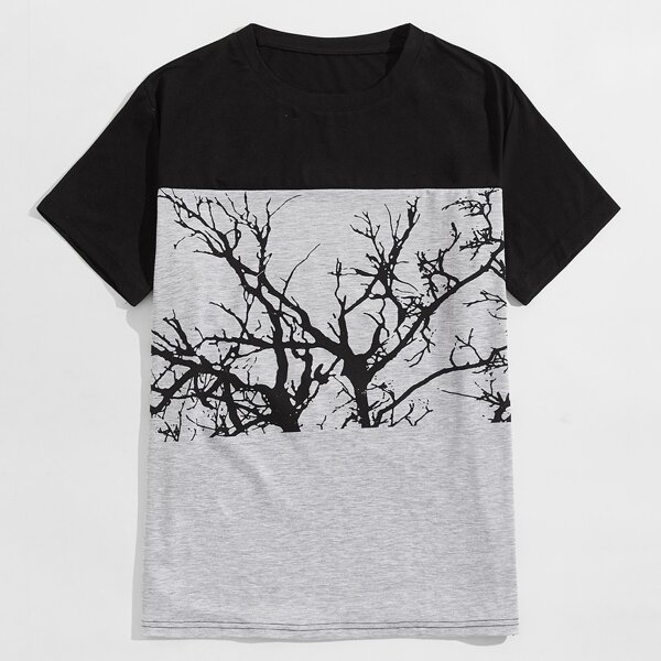 

Men Colorblock Tree Print Tee, Multicolor