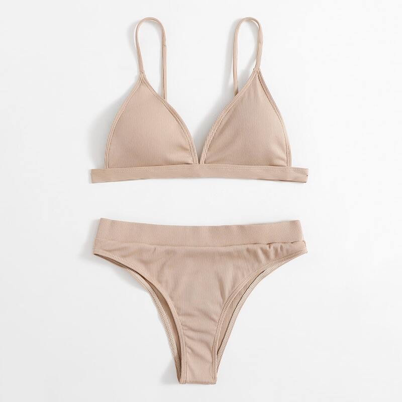 

Solid Rib Bikini Swimsuit, Khaki