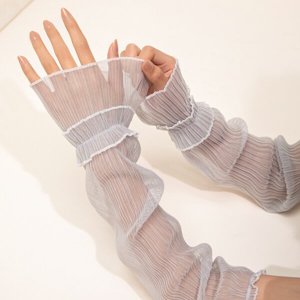 

1pair Ruched Arm Sleeves, Grey