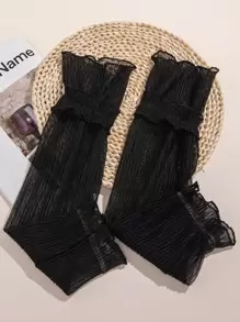 1pair Sweet Style Ruched Black Arm Sleeves Bow Wedding Valentine's Day Valentines - Black - View 2