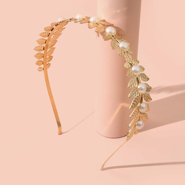 

Girls Faux Pearl & Leaf Decor Headband, Multicolor