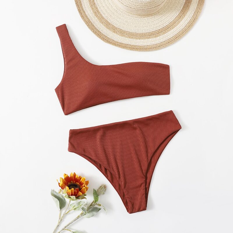 

Solid Rib Bikini Swimsuit, Brown