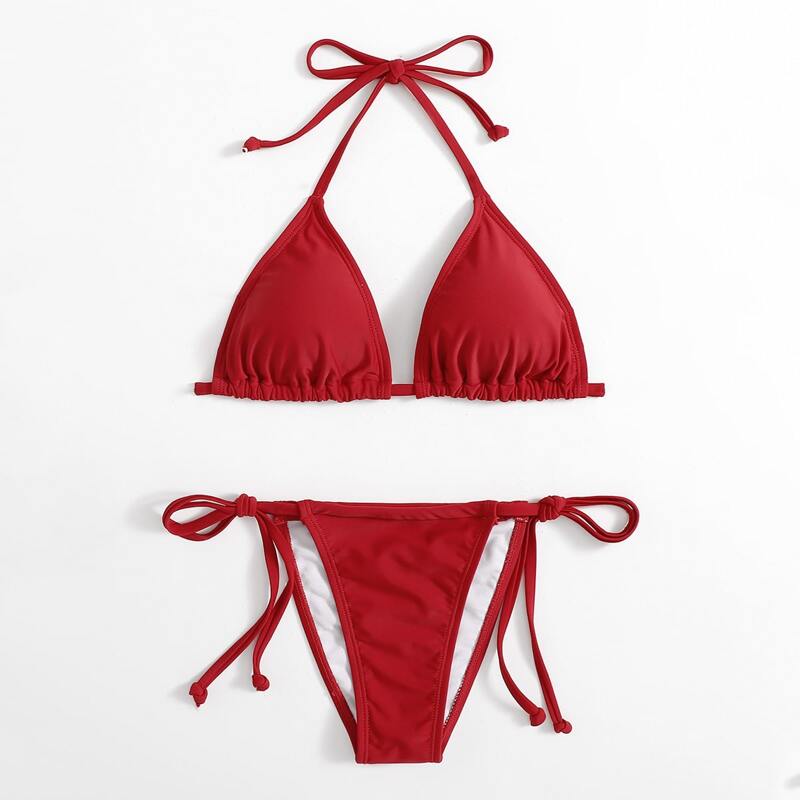 

Solid Tie Side Bikini Swimsuit, Red