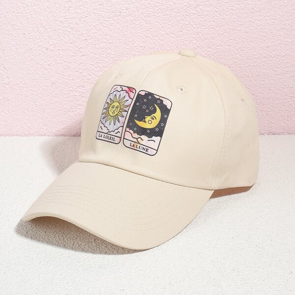

Sun & Moon Print Baseball Cap, Beige