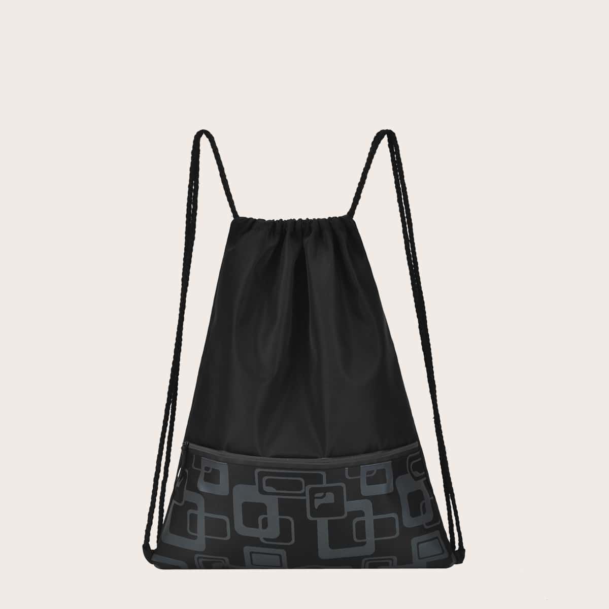 

Guys Geometric Print Drawstring Backpack, Black