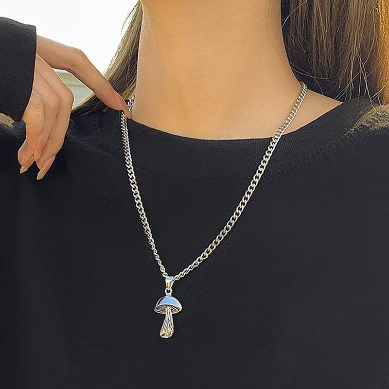 

Mushroom Pendant Necklace, Silver