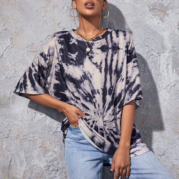 

Tie Dye Drop Shoulder Oversized Tee, Multicolor