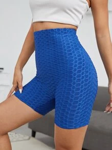 SHEIN Shorts biker con textura de cintura alta - azul real - Ver 1