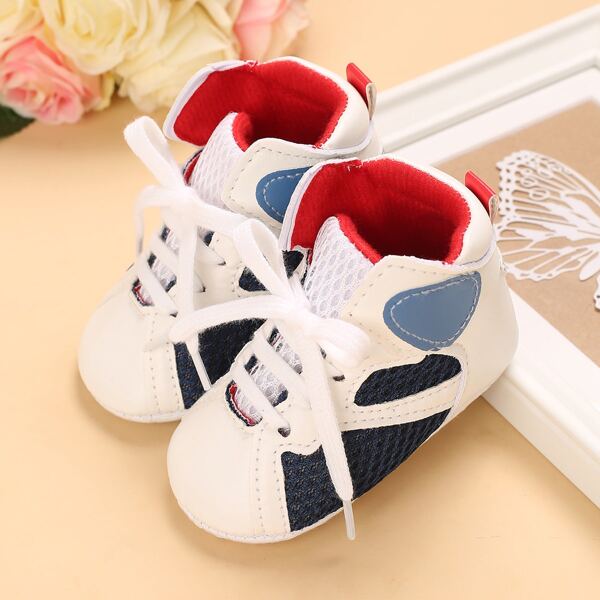 

Baby Boy Lace Up Front Mesh Panel Sneakers, Blue and white