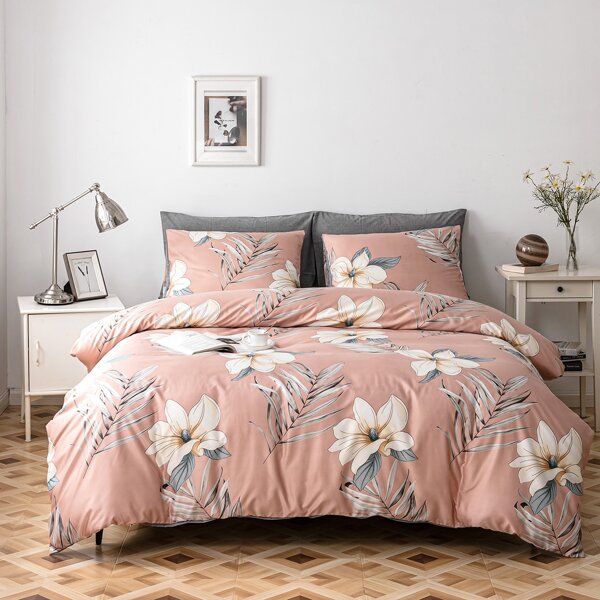 

Flower Print Duvet Cover Set Without Filler, Multicolor